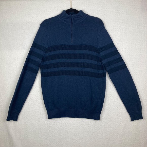 Tahari Other - TAHARI Men's 1/4 Zip Pullover Mock Neck Sweater Dark Blue 100% Cotton Size Large